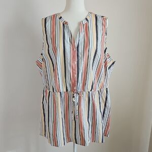 Lane Bryant Sleeveless Waist Tie Tunic Striped SZ20 Vacation Resort Wear Beachy
